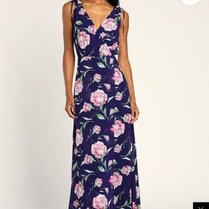 Lulu's Navy and Pink Floral Maxi Dress